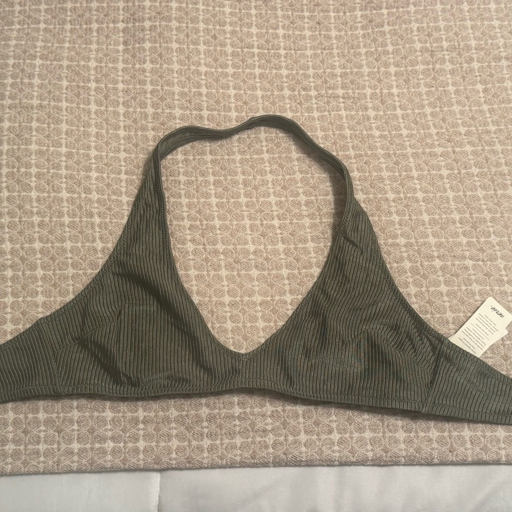 Aerie Ribbed Halter swim top in Sage